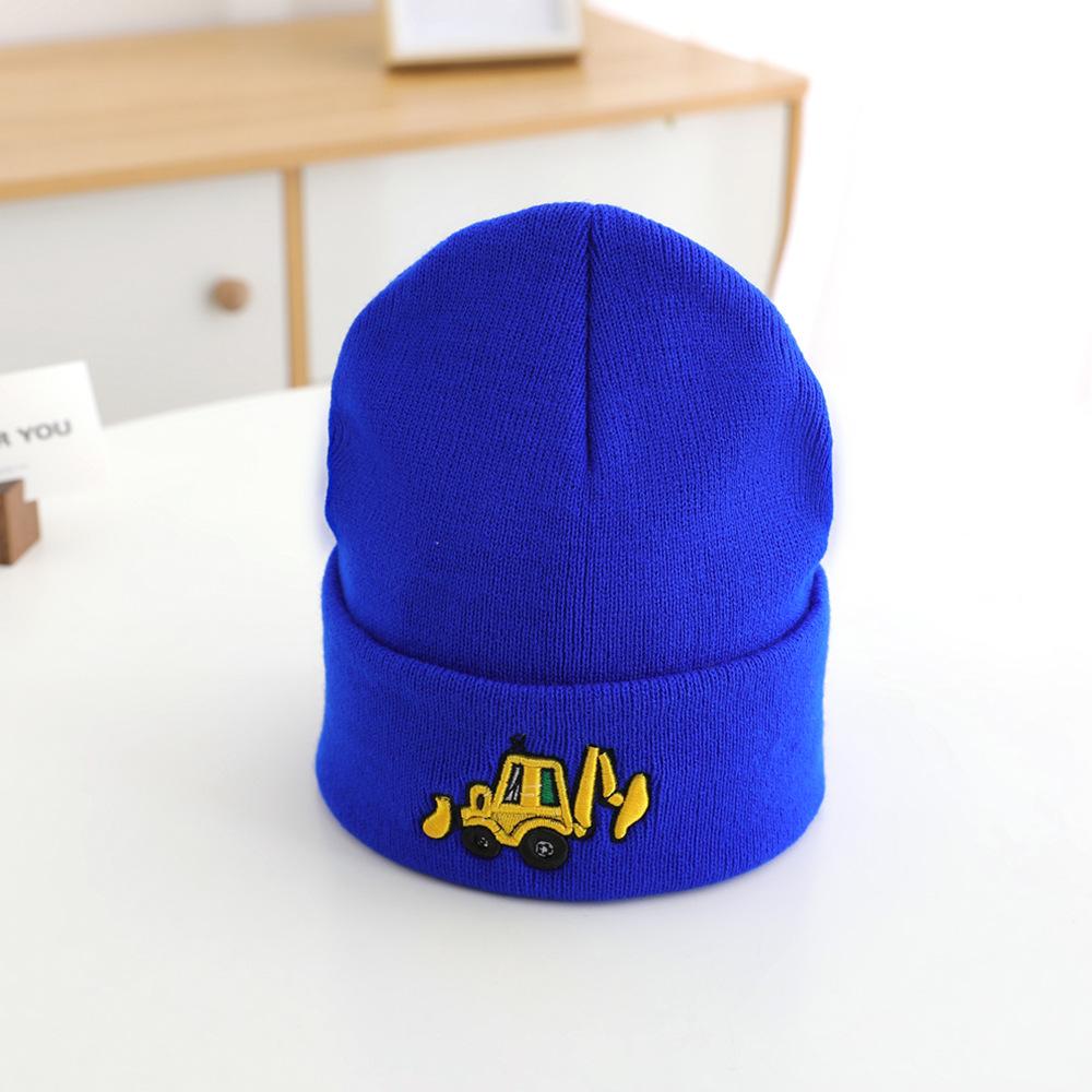 Hot Sale Children's Autumn and Winter Knitted Hat Boys Embroidery Excavator Warm Wool Hat Simple Windproof Hat