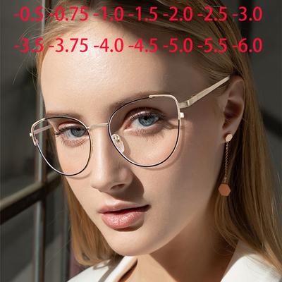 Анти-синие лучи, весенние ножки, кошачий глаз, минус линзы, оправа для очков по рецепту, женские металлические близорукие очки, 0-0,5-0,75-6,0