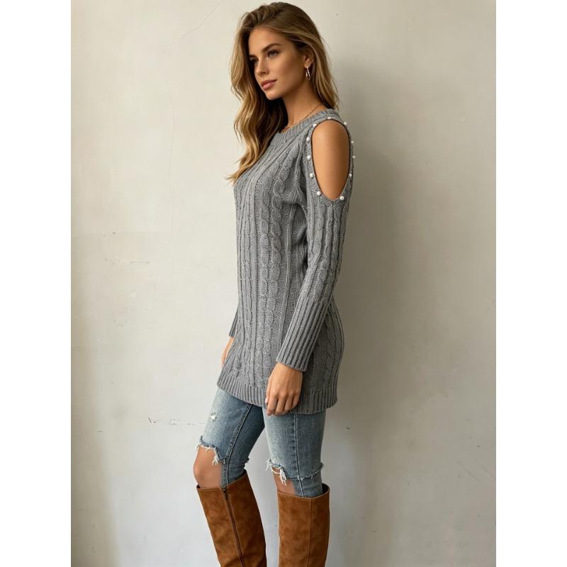 Women S Off Shoulder Knit Sweater Casual Pullover Top
