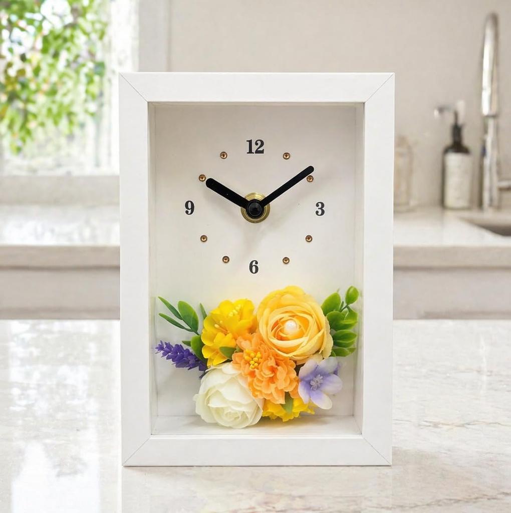 Цветочные часы Petit Fleur Настольные часы Композиция 12 x 17 см Белая рама Подарок Цветочные часы - Часы/Настенные - - - - (Витаминные цвета)