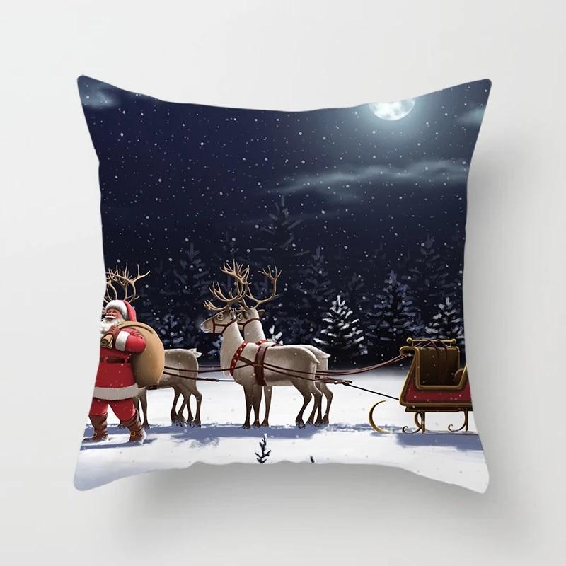 Рождественская наволочка, зимняя снежная сцена, наволочка с принтом Санта-Клауса, наволочка для гостиной, дивана, рождественское украшение для дома