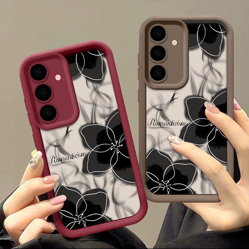 Ударопрочный чехол цвета конфет для Samsung S25 S24 S23 Ultra Plus S22 S21 S20 Fe A55 A54 A53 A35 A34 A25 A15 5g черный цветочный принт силиконовый мягкий чехол