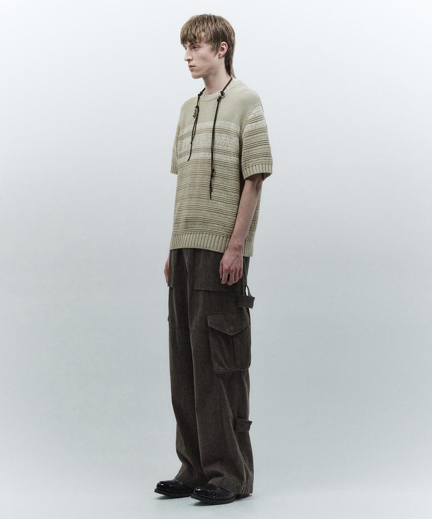 INSILENCE Striped Crew Neck Knit Yellow Green
