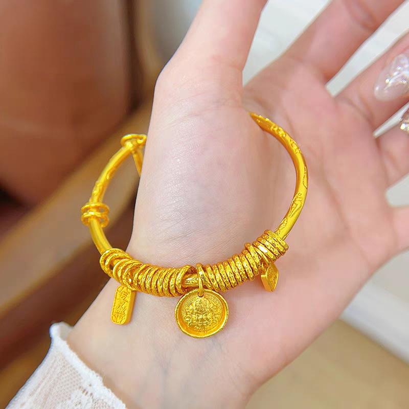 Желтый Браслет Бога Богатства: Женский китайский стиль с гравировкой для мира и счастья