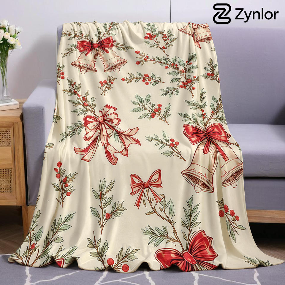 Vintage Christmas Bell Lightweight Microfiber Soft Christmas Fleece Blanket Warm Cozy Throw for Sofa Office Travel All Season