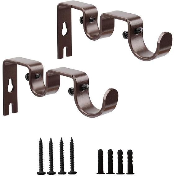 Double Curtain Rod Bracket 2 Pack Metal Curtain Rod Hooks for Wall,Sturdy Curtain Rod Bracket with Screws,Black Wall Mounted Curtain Rod Holders for