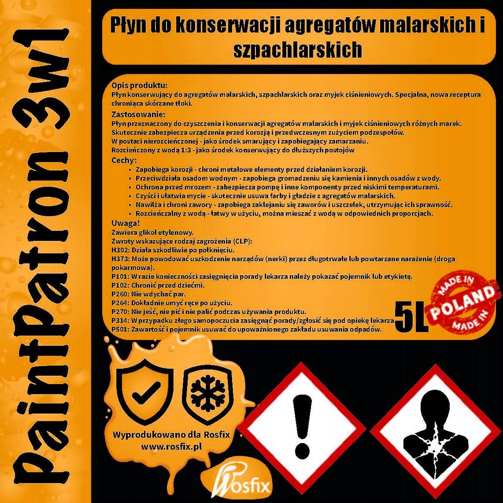 Rosfix Płyn Konserwująco-Czyszczący PaintPatron 3w1 5L – Ochrona Przed Korozją | Rozcieńczalny z Wodą 1:3 | Zabezpieczenie Przed Mrozem