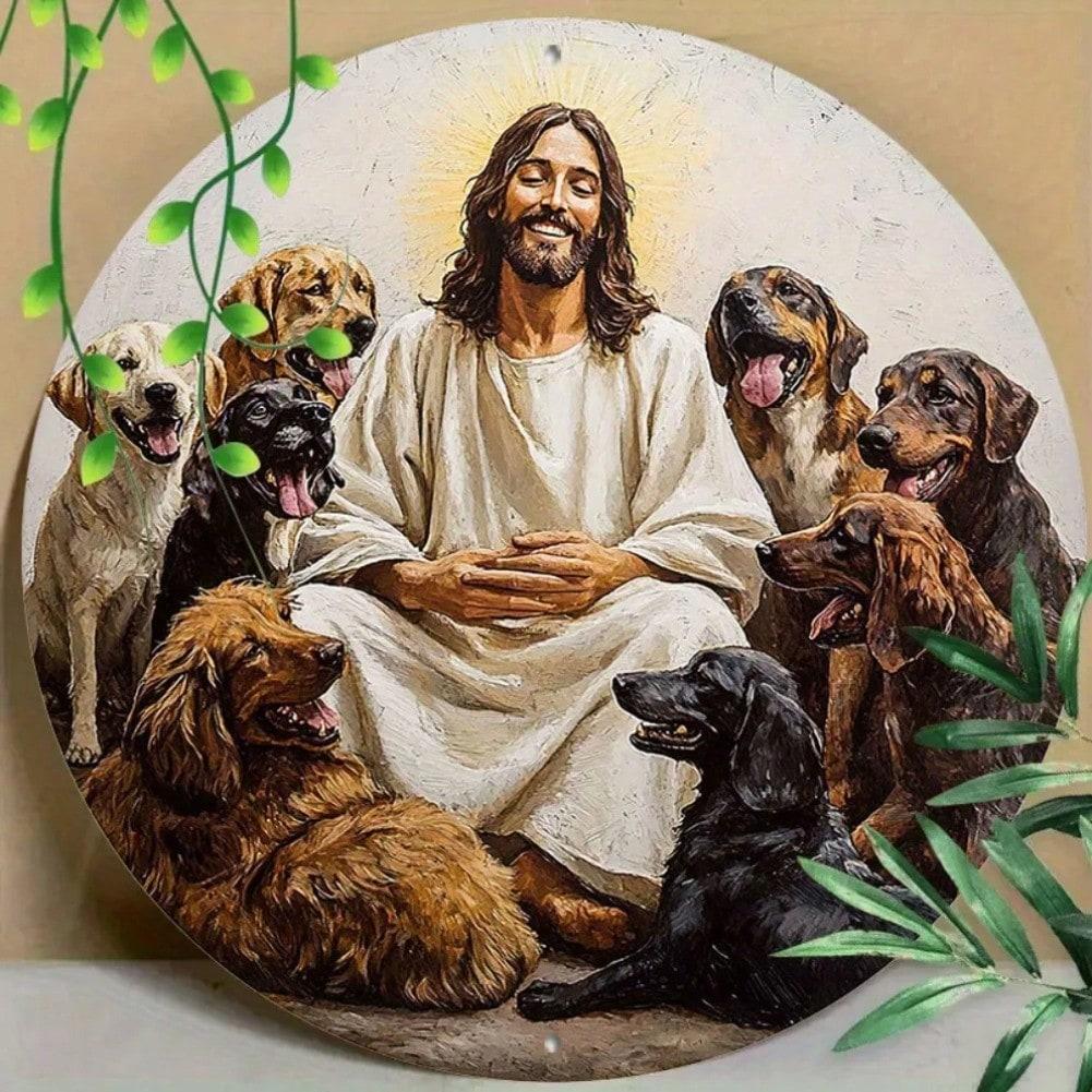 Религиозная фигурка собаки Металлическое настенное искусство УФ-стойкое Устойчивое к царапинам Декор Подарок