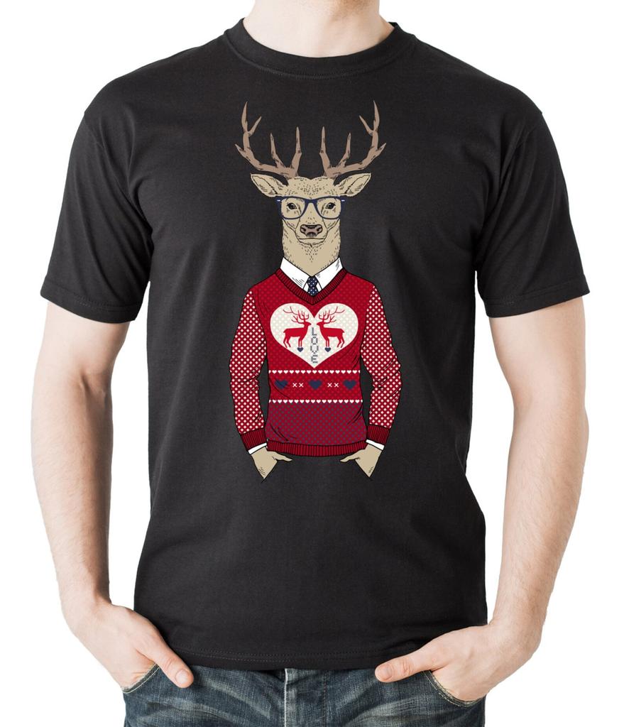 Christmas Deer Hipster Style Tee Shirt
