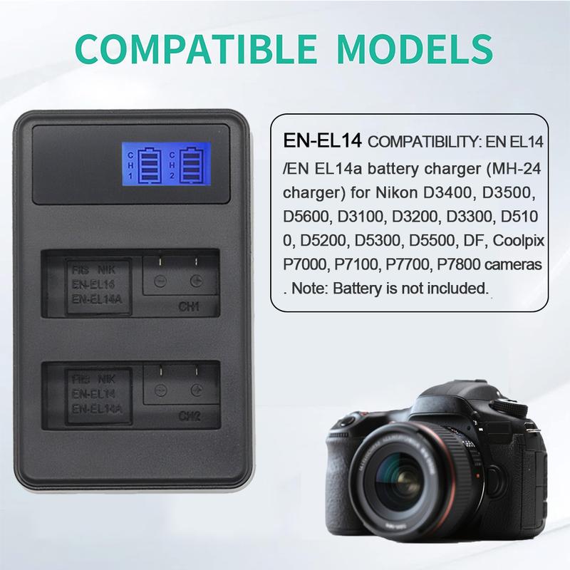 EN-EL14 Camera Battery Charger for Nikon D5200 D5300 D5500 D560 D3200 D3300 D3400 D3500 DF CoolpixP7000 P7100 P7700 P7800 Camera
