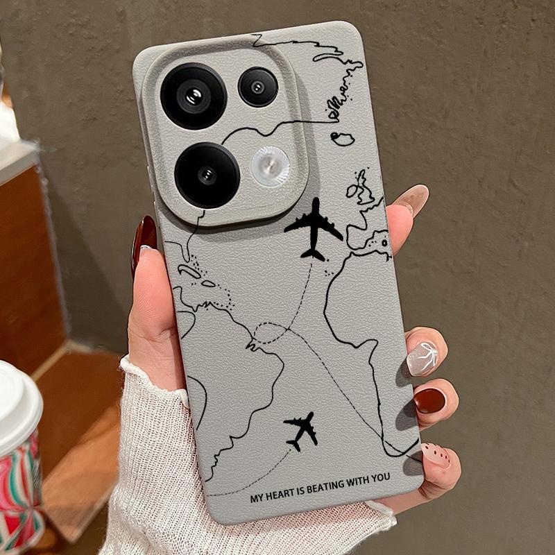 Aircraft Route Print TPU Soft Case For Xiaomi 13T Pro Redmi X6 M6 Pro Note 14 Pro 13 12 11 10 Pro Matte Leather Texture Shockproof Slim Phone Cover