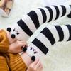 Мягкие коралловые флисовые гольфы, зимние теплые женские чулки с милыми мультяшными животными, полосатые, уютные, высокие, рождественский подарок