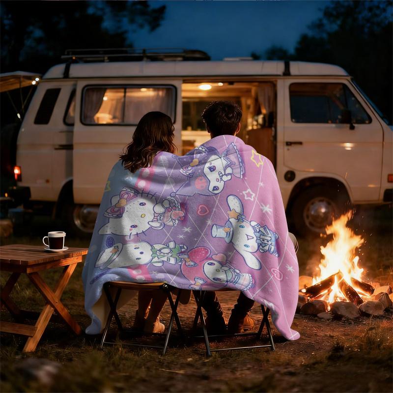 Sanrio Dreamy Stage Flannel Blanket Soft Warm Fluffy Throw Cute Sofa Bed Cover Office Nap Shawl Lightweight Summer Blanket