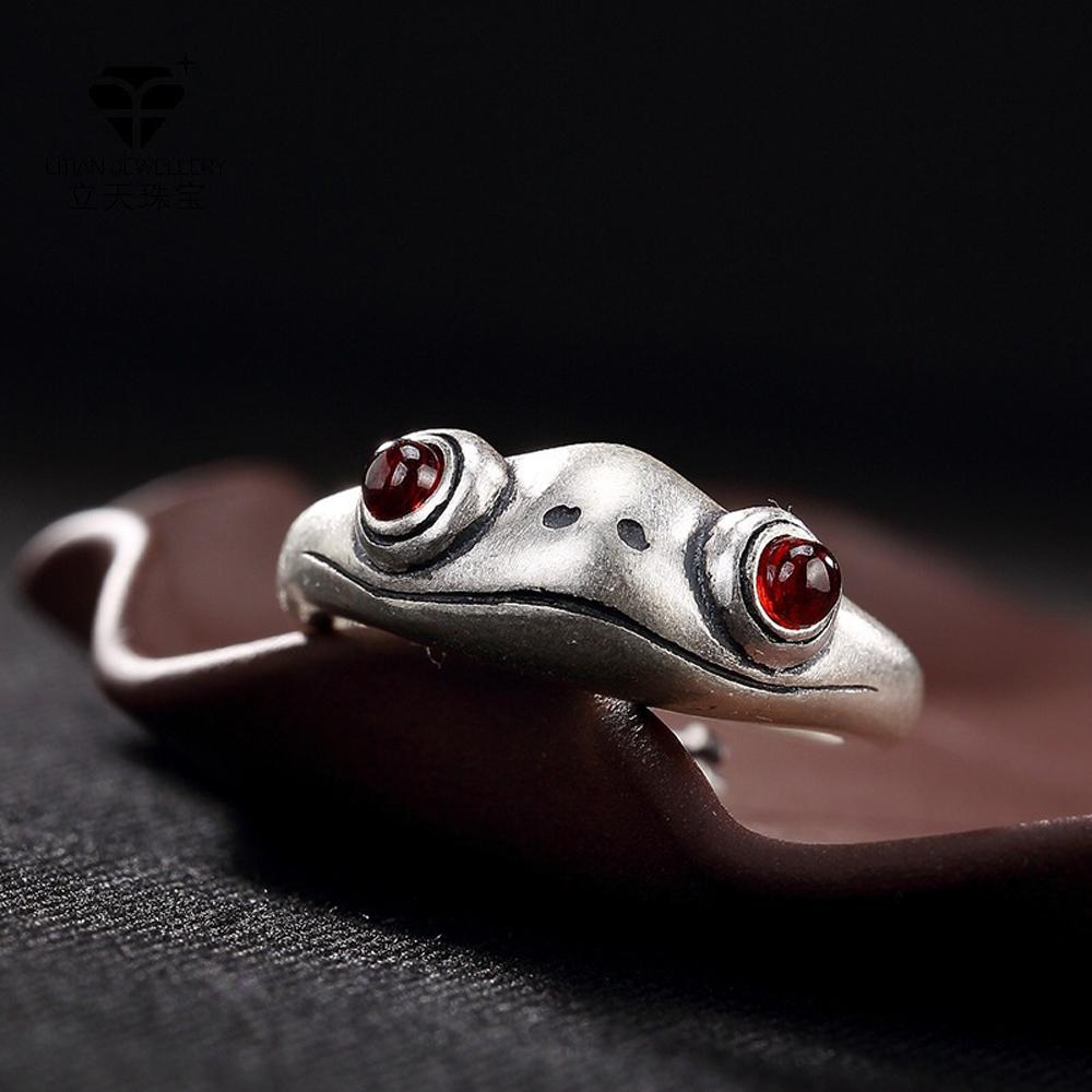 For Women Artistic Design Bohemian Retro Resizable Frog Finger Ring Silver Color Opening Ring