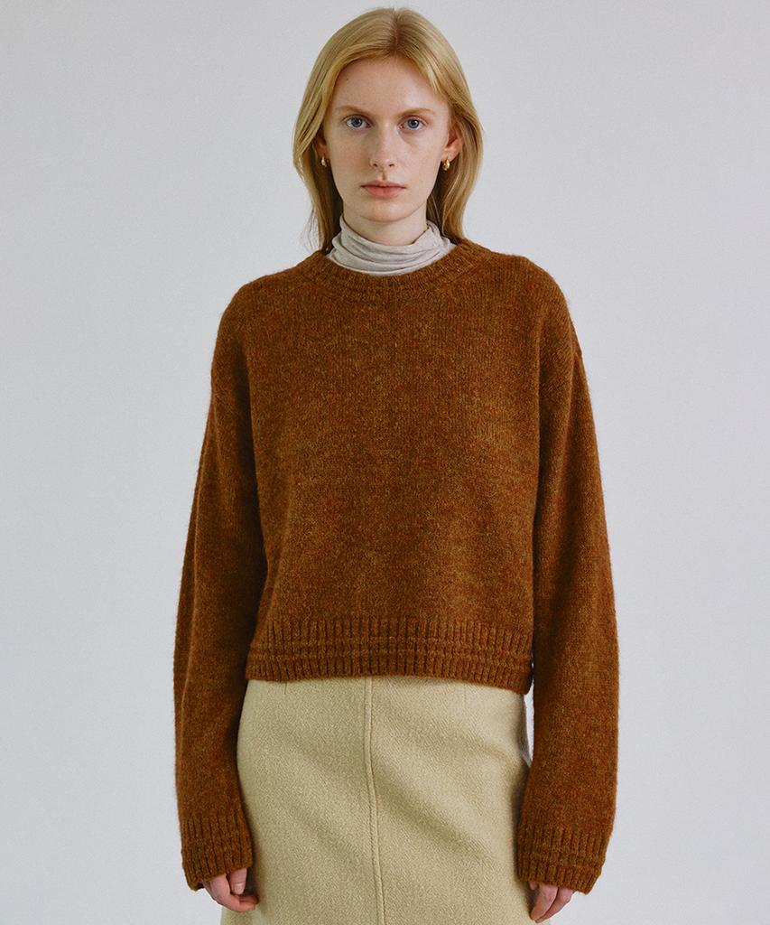 STEP AROUND Baby Alpaca Rib Line Drop Knit_Brown