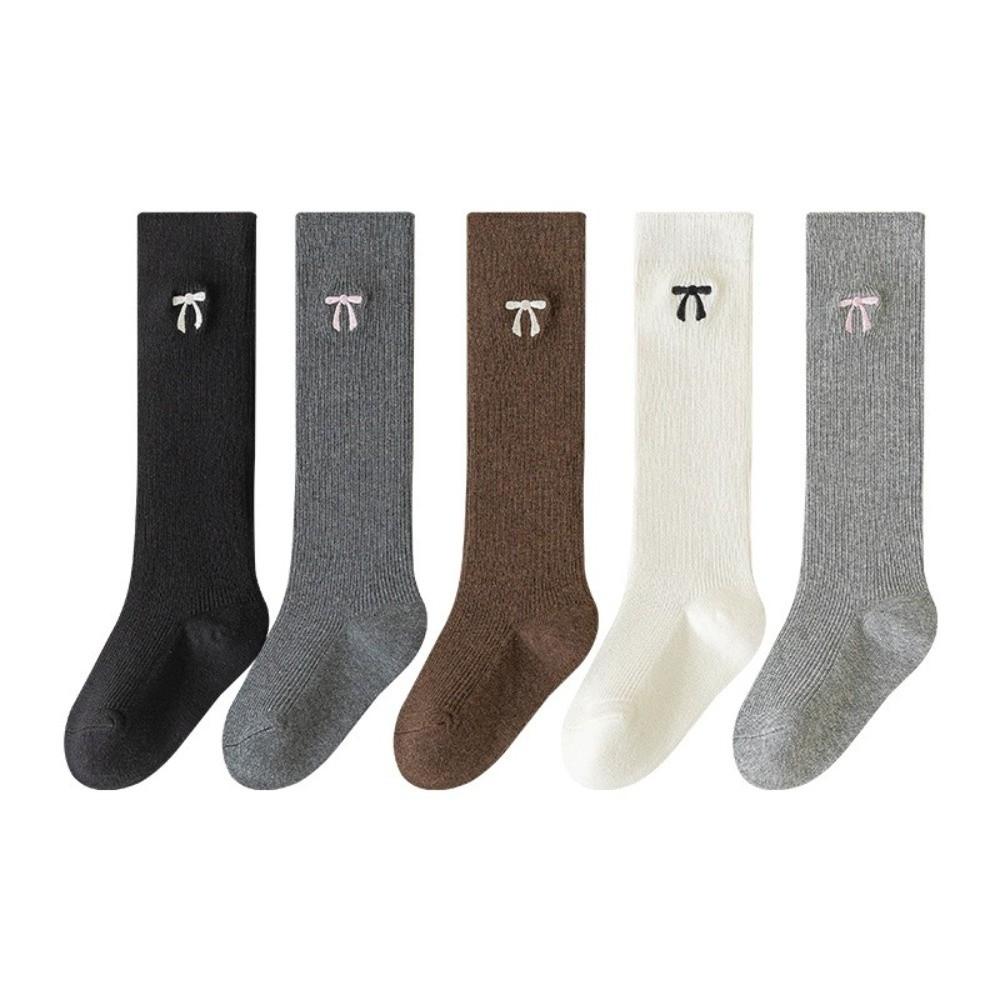 Soft Breathable Girls Knee High Socks Ribbed Knit Bow Long Socks Long Tube Stockings  Daily Outfits