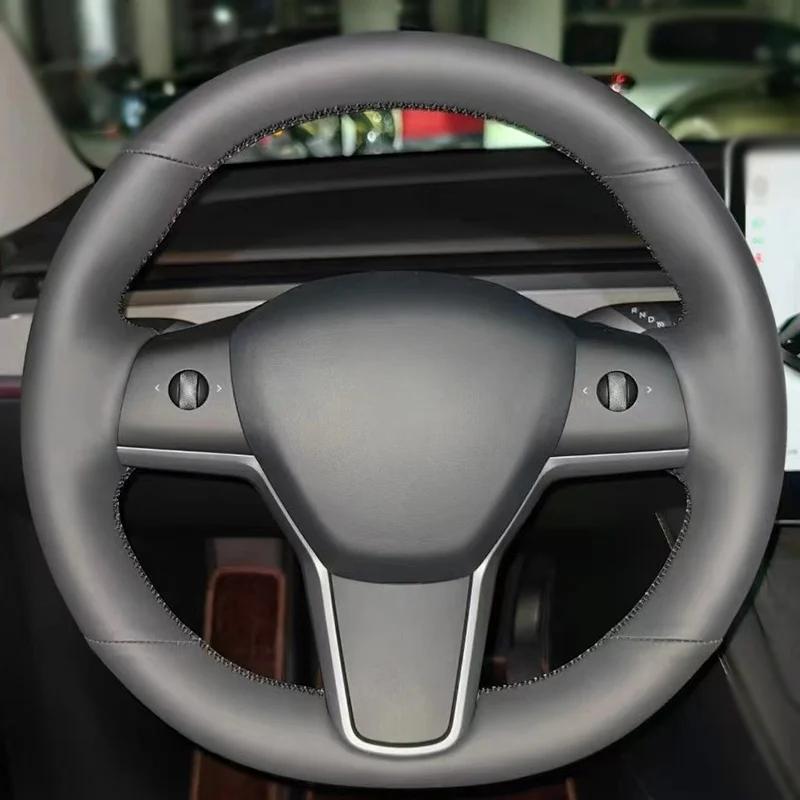 Custom DIY Car Steering Wheel Cover Carbon Fiber Suede Leather For Tesla Model 3 2017 2018 2019 2020 Car Interior Accessories