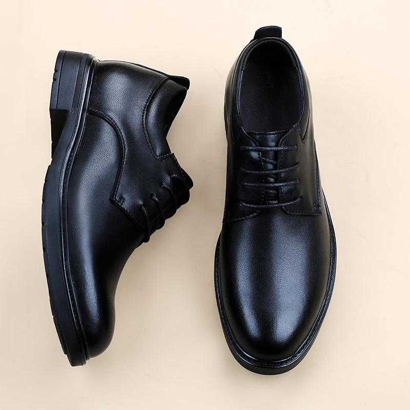 Офисные деловые туфли мужские, увеличивающие внутреннюю высоту на 6/8 см, простые черные мужские туфли на толстой подошве из натуральной кожи, повседневные туфли