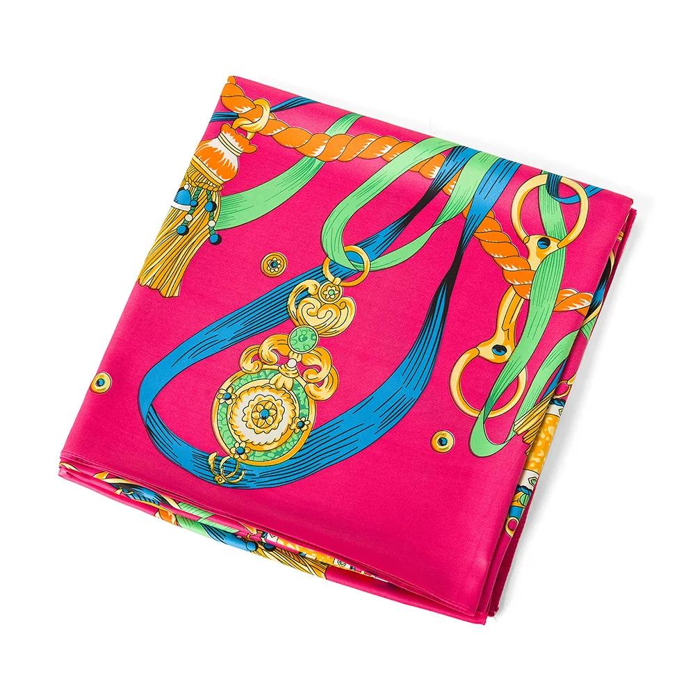 130*130cm Twill Silk Scarf Women Luxury Chain Print Beach Shawl Square Bandana Kerchief Femme Fourlard Echarpes Stoles