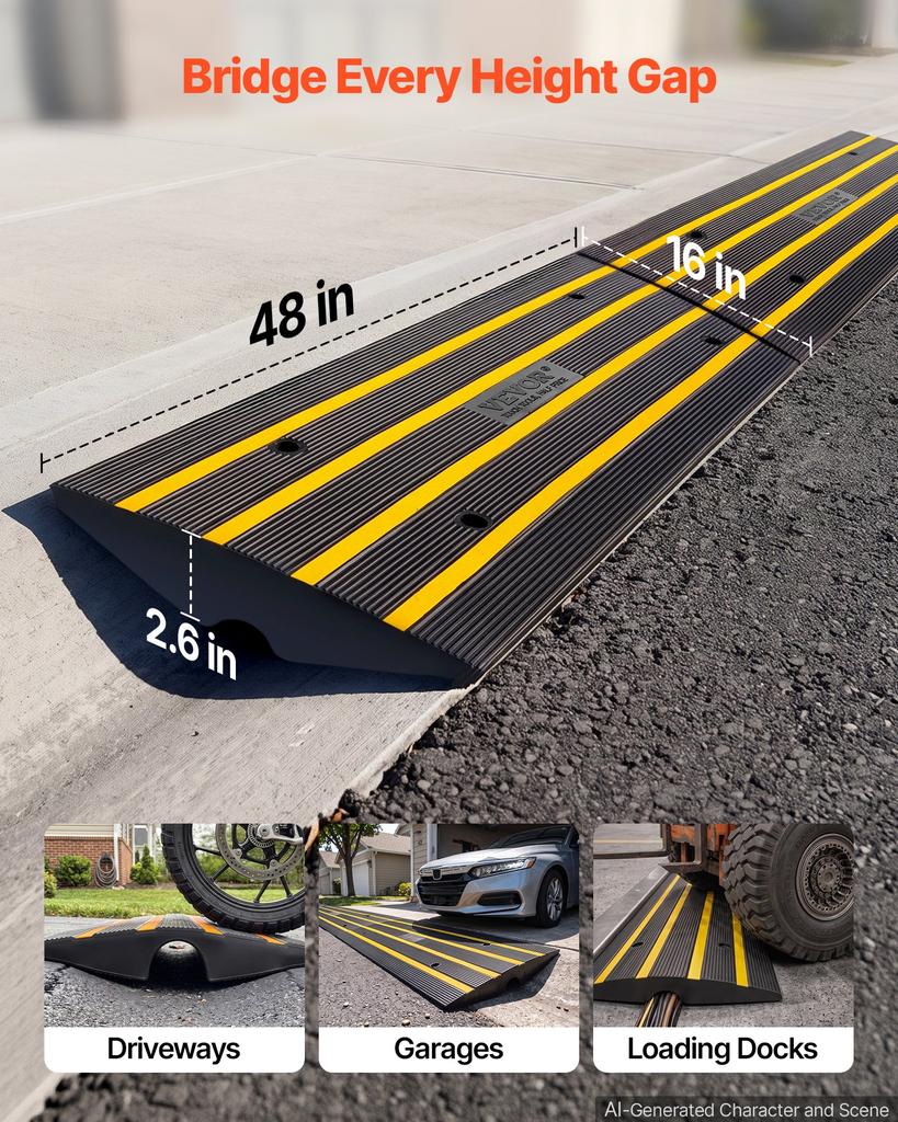 VEVOR Curb Ramp, 2 Pack, 2.6" Rise, Rubber Driveway Ramps, Heavy Duty 33069 lbs Weight Capacity Threshold Ramp
