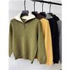 Autumn Winter Men Half Zip Sweater Casual Thickened Solid Color High Neck Knitted Pullover Loose Solid Color Base Sweater