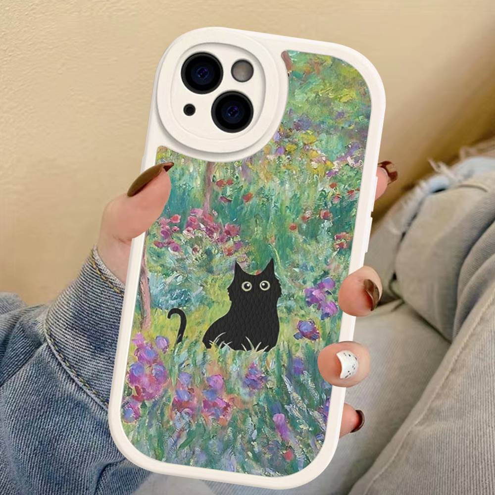 Black Cat Van Gogh Phone Case For IPhone 16 15 14 11 12 13 Pro Max Plus Back Leather Shell