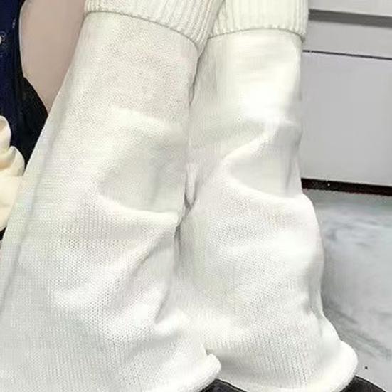 1 Pair Japanese Style Flared Shape Long Student Leg Covers Elastic Cuffs Solid Color Striped Loose Knitted Leg Warmers Fashion Accessories