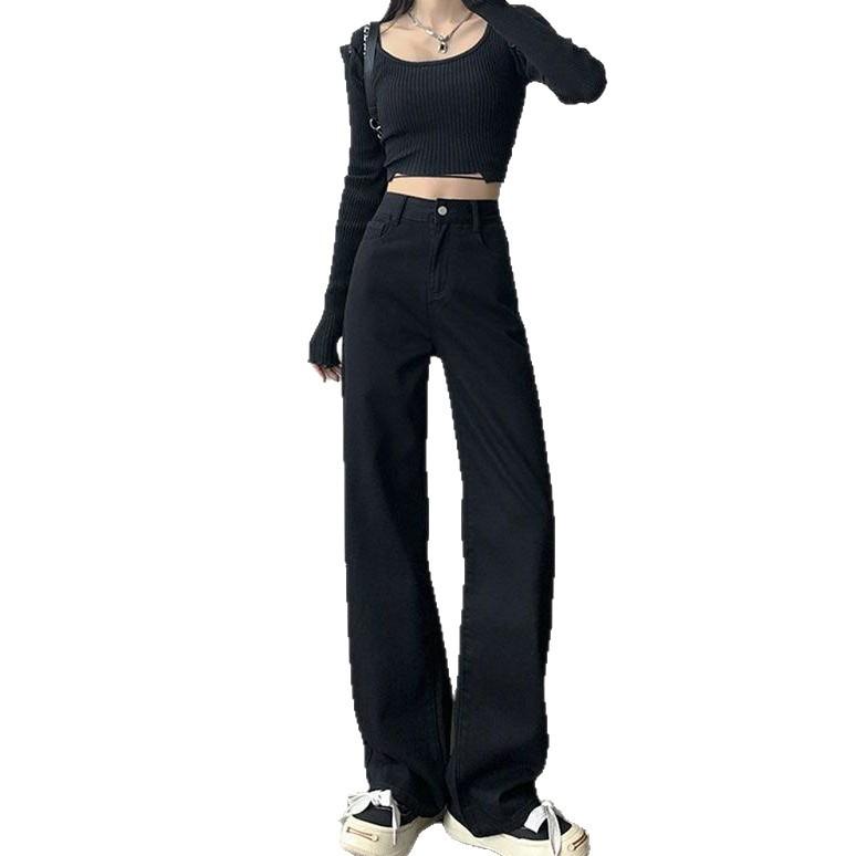 Черные прямые джинсы женские летние брюки для фигуры «груша» большого размера с высокой талией, узкие широкие брюки, джинсы для женщин, длинные джинсовые брюки