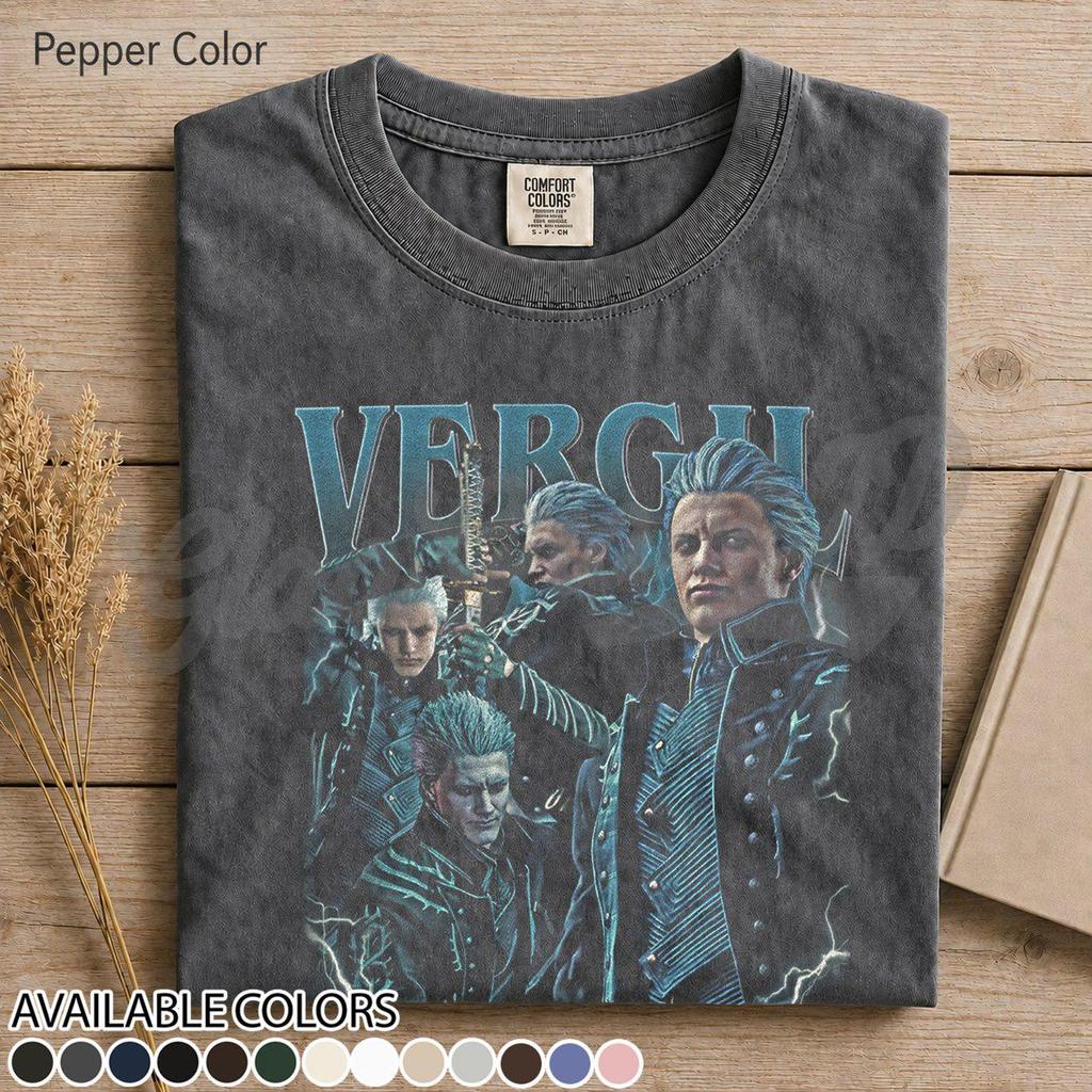 Графическая футболка Vergil Devil May Cry – Игровая футболка «Сын Спарды» – Ретро-мерч Hack and Slash – Подарок для фаната DMC – Игровая футболка в стиле аниме FD