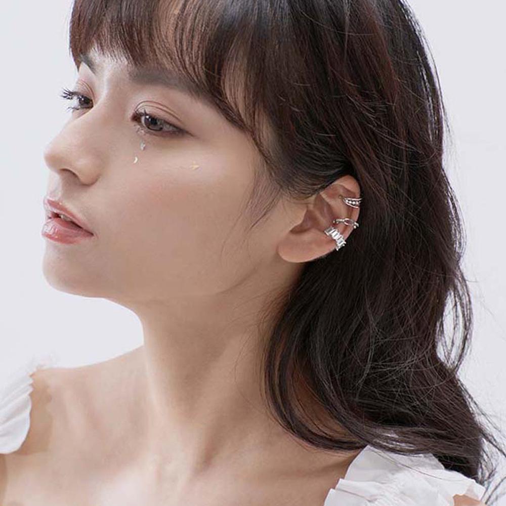 Ювелирные изделия Хип-хоп Панк Кристалл Девушки S925 Каффы Многослойный Зажим для козелка Непирсинговые Клипсы для ушей