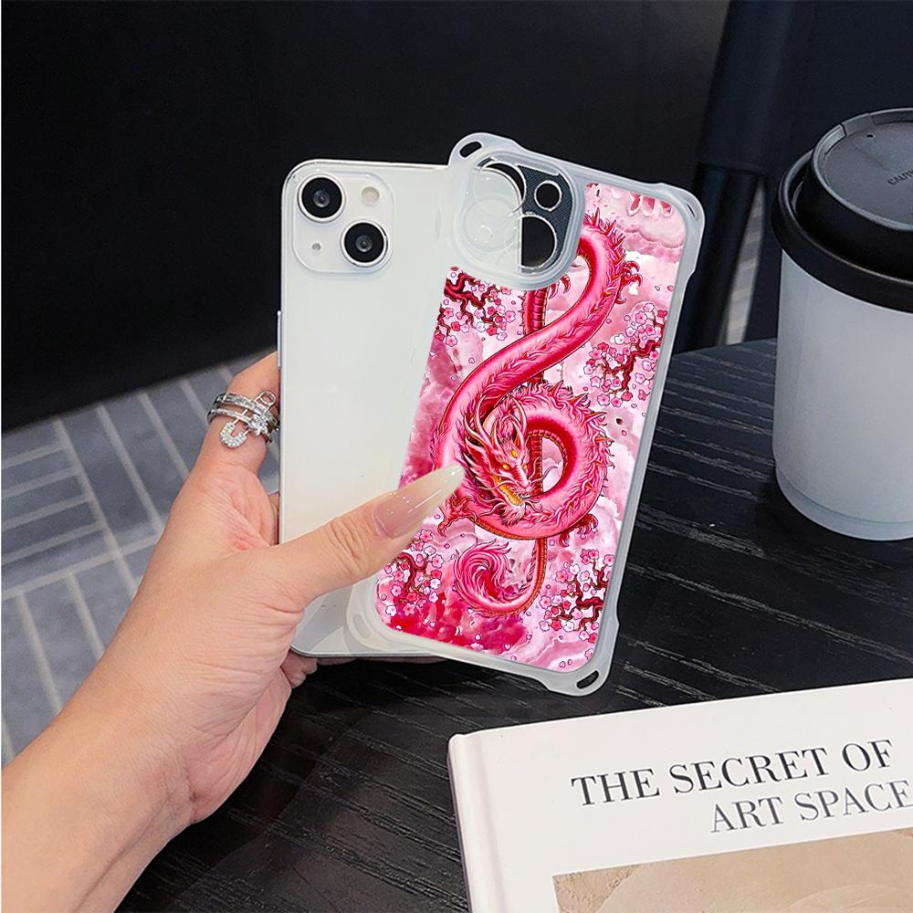 Ae77 Dragon Design Art Soft Phone Cases for iPhone 16 15 14 13 12 11 Pro Max 7 8 Plus XR XS Max with Wrist Strap Lanyard Corner Protection Back Cover