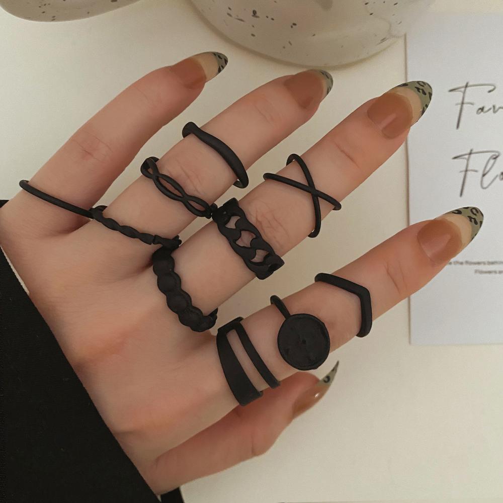 Модное Темпераментное Черное Полое Кольцо Элегантная Линия Ночной Клуб Вечеринка Кольцо Парное Подходящее Кольцо