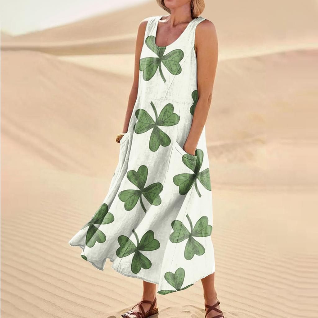 Женская повседневная одежда Comfort St. Карманное платье без рукавов с принтом ко Дню Святого Патрика