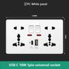 18W Type-C Plug Quick Charging Universal 5-pin Dual Power Socket,UK Standard 13A Wall Socket with DC 5V 3.1A Type-c USB Charger