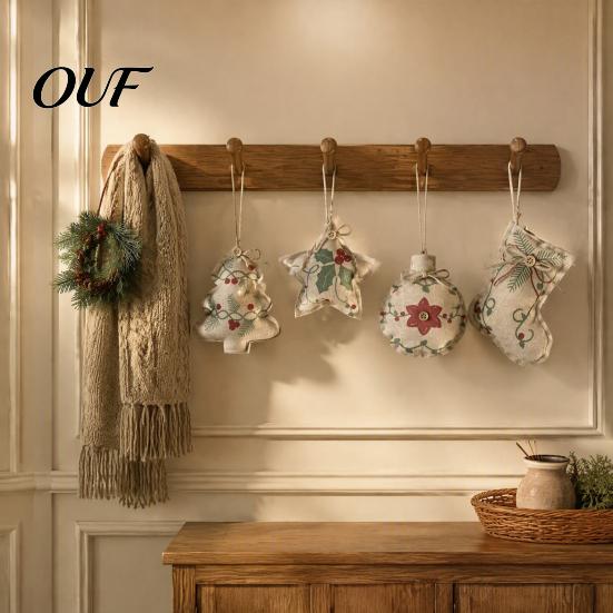 Festive Garland Hanging Supplies Burlap Christmas Ornaments, Rustic Linen Fabric Decoration, Tree Ball Stocking Ornaments for Holiday Star Shaped