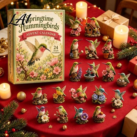 Christmas Advent Calendar 2026 Hummingbird Calendar 24-Day Acrylic Ornament Set with Bird Figure Holiday Party Favors Countdown Tree Hanging Decor,
