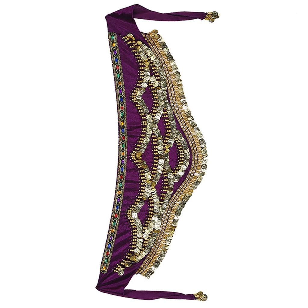 Belly Dancing Hip Scarf Wrap Skirt Waist Belt with Artificial Coin Tassel Dark Purple