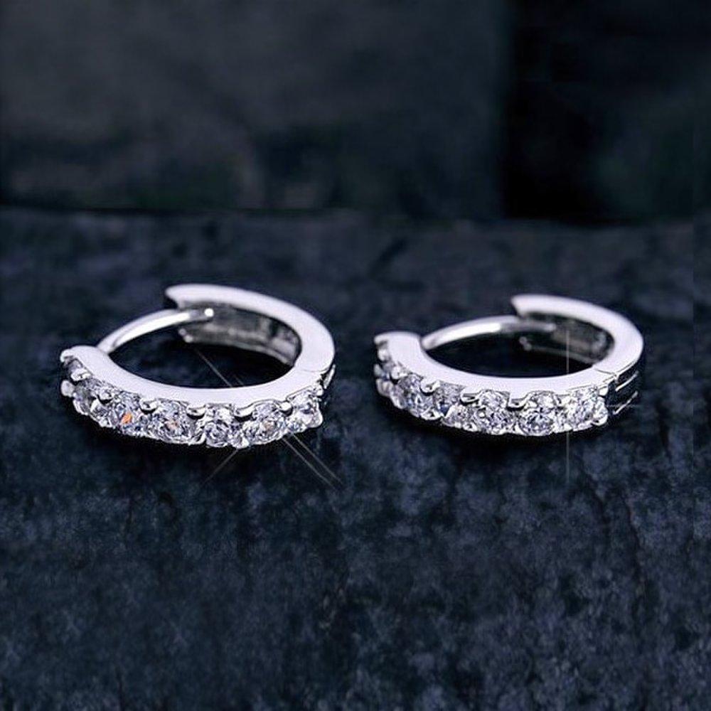 S925 Silver Cubic Slim Hoop Earrings Set of 2 P0800