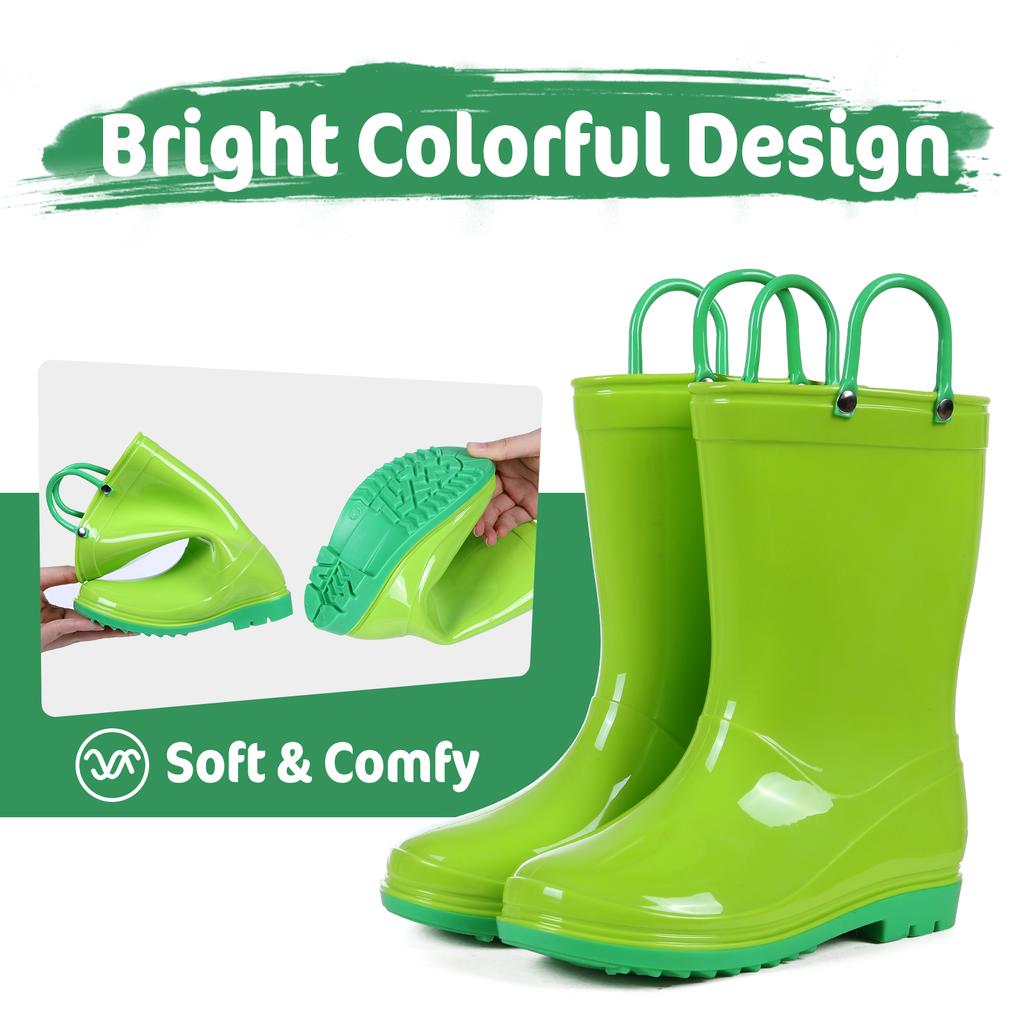 Fashion Comwarm Toddler Kids Rain Boots With Handles Cute Dinosaur Unicorn Unisex Rain Shoes For Girls And Boys Waterproof Non-slip Boot