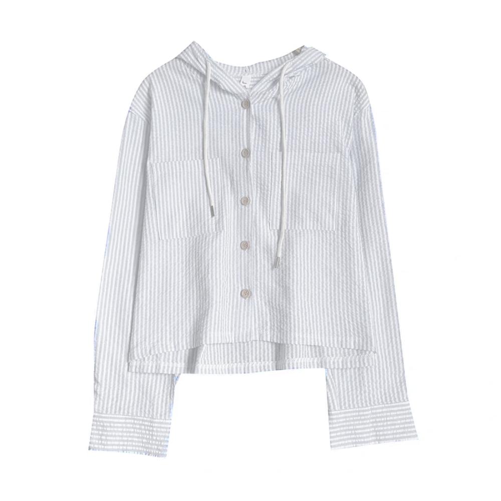 Ретро Полосатая Толстовка с Капюшоном Солнцезащитные Толстовки для Женщин Стильная Рубашка с Длинным Рукавом Осень