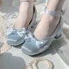 Атласные балетки Мэри Джейн женские туфли лолита 2025 новые толстый каблук квадратный носок лента бант для девочки одинарные