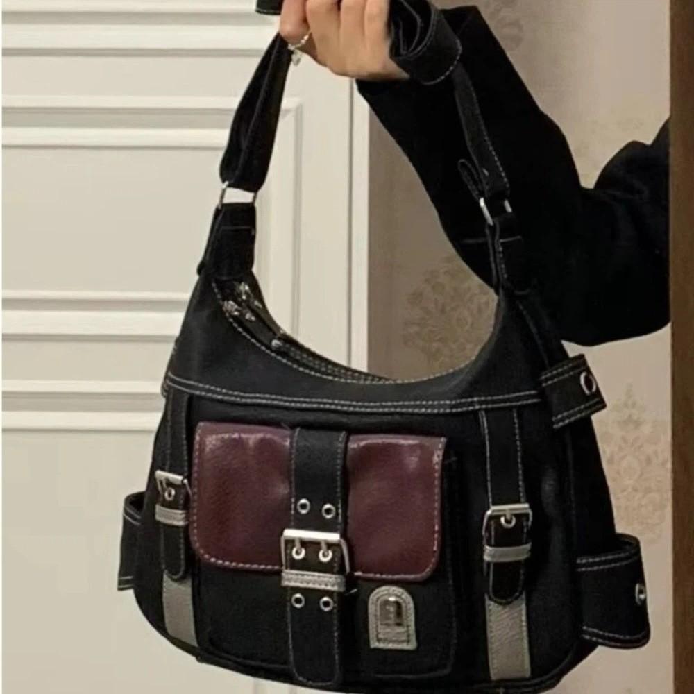 Large Capacity PU Leather Crossbody Bag Exquisite Adjustable Strap Shoulder Bag Vintage Contrast Color Satchel Bag Traveling