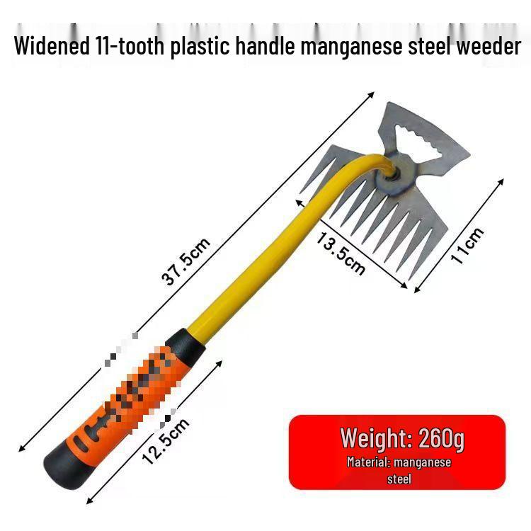 Dual-Use Steel Gardening Rake and Hoe with Saw Blade for Weeding and Root Pulling
