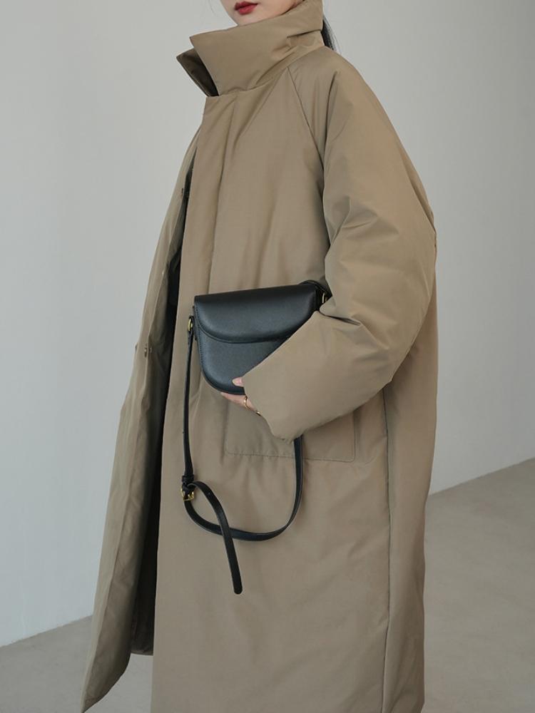 Французское новое зимнее винтажное хлопковое пальто для женщин, элегантная модная свободная куртка средней длины, уличная одежда в стиле Харадзюку, черное однотонное повседневное пальто