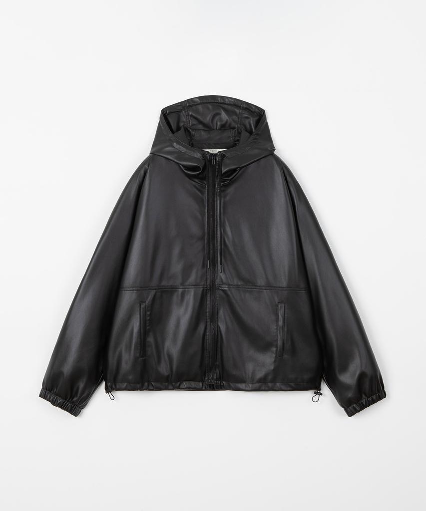 THEENDQUESTION Leather Hooded Jumper / Black