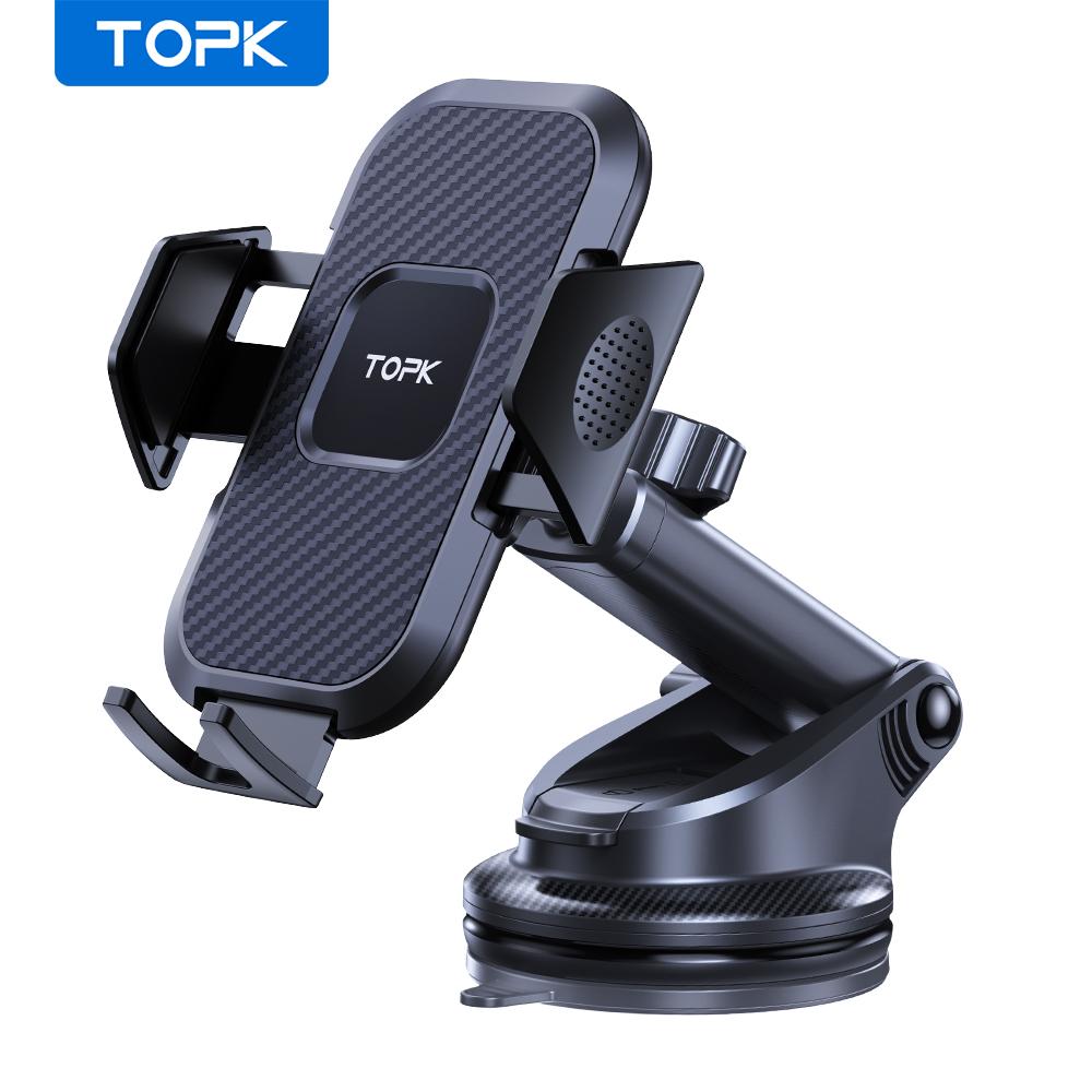 TOPK Car Phone Holder Mount Super Stable Cell Phone Car Mount 360° Rotation One Button Release for iPhone Samsung Google Phone