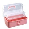 Ideamall Large Capacity Storage Holds Small Sewing with Handle Medium Toolbox, Box, Multifunctional, Foldable, 3-Tier, Tools, Items, Supplies, (Pink,