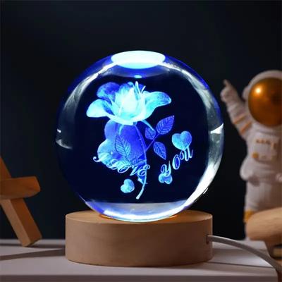 1 шт. 3D Rose Crystal Ball цветные ночники, праздничные подарки для подруг, жен и друзей, декор интерьера и дома