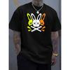 Men's 100% Cotton Summer Loose Fit Large Rabbit Skull Graphic Printed Slim Fit Casual Sports Round Neck Short Sleeved T-shirt