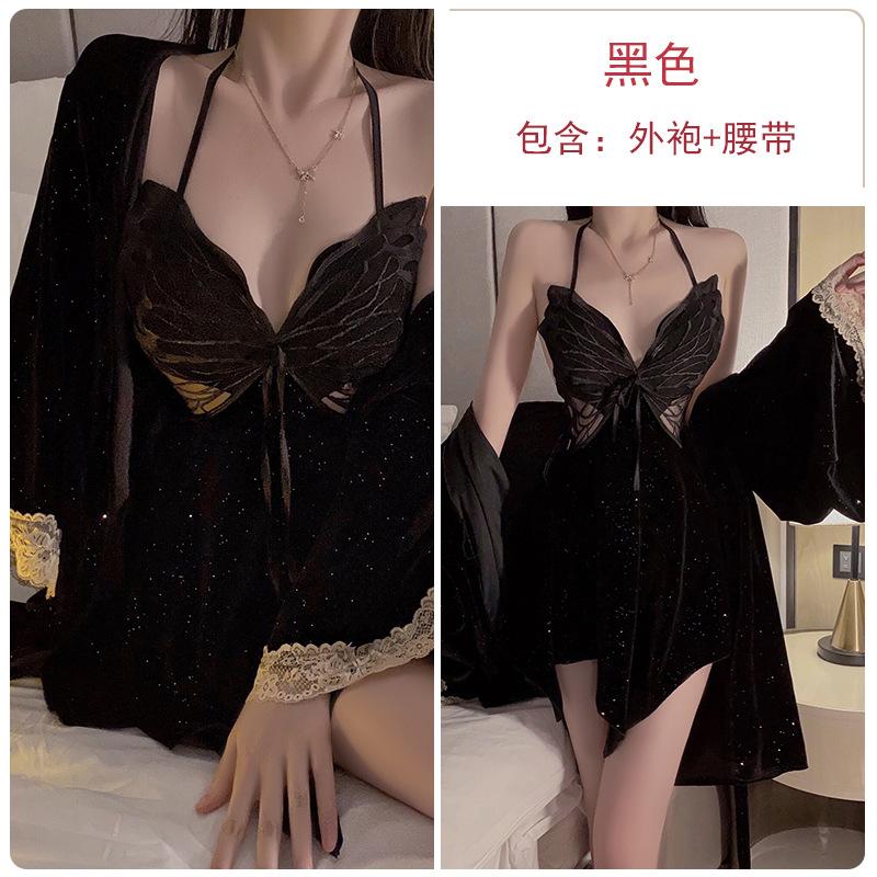 Women's Velvet Shimmer Mesh Padded Cami Sleep Dress with Robe Lounge Set